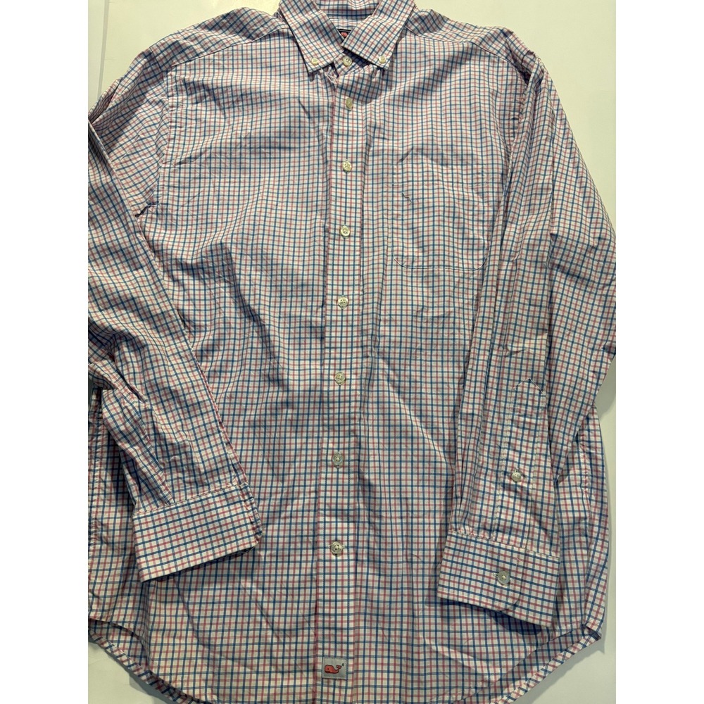 Vineyard Vines Murray Shirt Mens M Pink Blue Check‎ Classic Fit Cotton